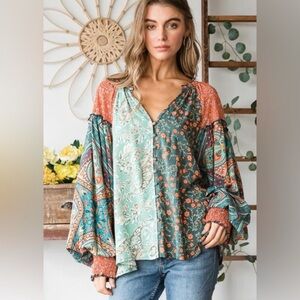 Oli&Hali Bohemian Patchwork Blouse - Multicolor L